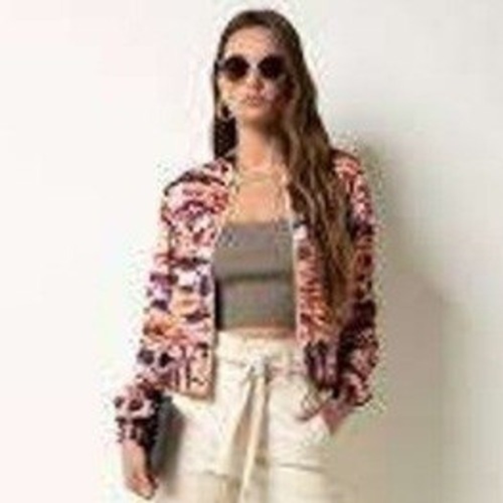 Tart Collections Mindi Abstract Brushstroke Zip Up Bomber Jacket Womens Large